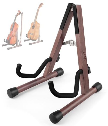 DIDA Guitar Stand, Wooden A-Frame Stands for Acoustic Guitar, Violin, Ukulele, Electric Guitar, Bass, and Cello with Non-Slip Padding for Home and Travel (Black Walnut, Ukulele&Violin)