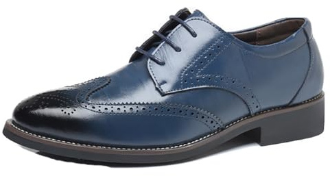 Dcbdx Brogue Schnürhalbschuhe Herren Freizeitschuhe Hochzeit Schuhe Business Lederschuhe Atmungsaktiv Formelle Schuhe,Blau,45 EU