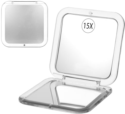 LXUEJIE Taschenspiegel mit Vergrößerung 15 Fach, Doppelseitig Reisespiegel Tragbarer Kosmetikspiegel Faltbarer Makeup Spiegel für Travel Präzisions Makeup（Silber）
