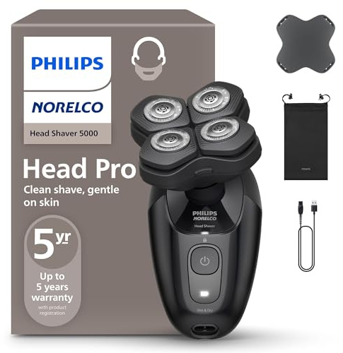 Philips Norelco Head Shaver Pro 5000 Series - Electric Shaver for Men and Women, 360° Flexing Head & ComfortCut Blades for Clean Shave, Gentle on Skin, Model HS5980/40