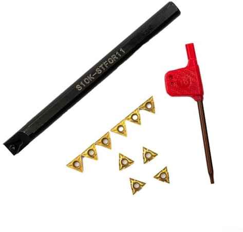 Oniissy S10K-STFCR11 Tornio Portautensili di tornitura interna Set di barre di alesatura con inserti in carburo TCMT110204 e chiave, in acciaio al carbonio mano destra per utensili da taglio CNC per