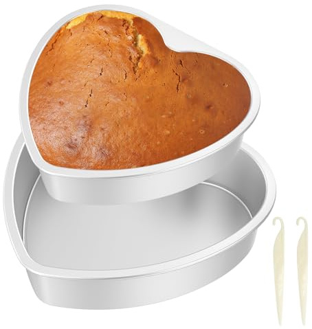 KTCINA Set di 2 teglie per torte a forma di cuore, in lega di alluminio, con fondo rimovibile, antiaderenti, resistenti al calore, riutilizzabili, per matrimoni, compleanni, feste di Natale