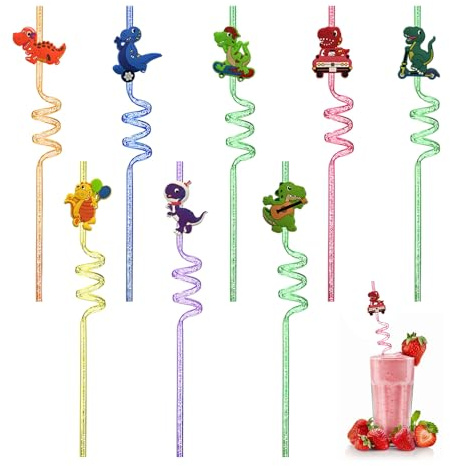 HMCEY 8 Pezzi Cannucce di Plastica Riutilizzabili 27 CM,Cannucce Dinosauro Colorate,Cannuccia a Spirale per Cocktail,Reusable Straw,Cannuccia per Frullati Riutilizzabile per Succhi, Latte - 8 Colori