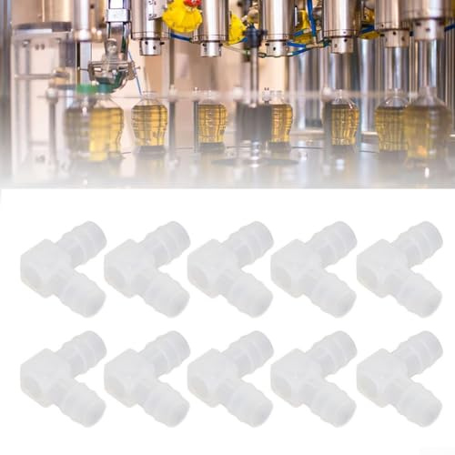 90 Degree Plastic Hose Elbow Barb Connector, 6mm Equal Diameter L-Shaped PP Fitting for Water Pipe and, 10-Pack