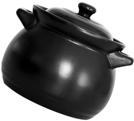 EPIGEIST Olla de Cerámica Resistente al Calor 1,1 L Negra, Cazuela Pequeña para Estofados y Sopas, Apta para Fuegos Abiertos y Cocina de Gas, Utensilio Práctico para Cocinar en Hogar