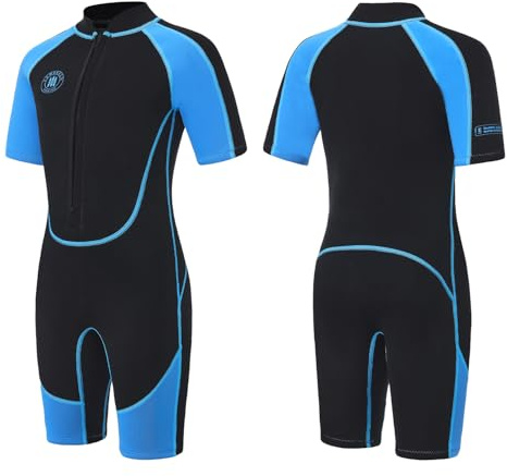 Lemorecn Kids Shorty Wetsuit for Boys Girls, 2.5mm Ultra Stretch Neoprene | Front Zip Shorty Suits, Thermal Swimsuit, UPF 50+, Stretchy & Flexible, Suitable for Diving Surfing Swimming Kayaking
