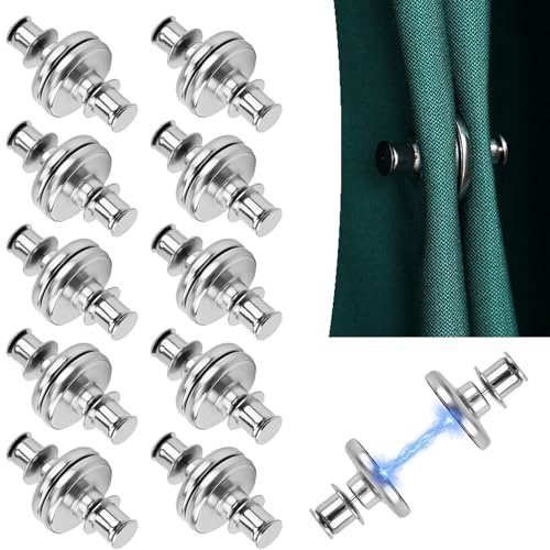 10 Pairs Magnetic Curtain Clips, Heavy Duty Button Weights Magnets Clasps to Keep Curtains Closed. Magnetic Fasteners to Prevent Leaks for Bedrooms, Bathrooms, Offices, and Other Places.