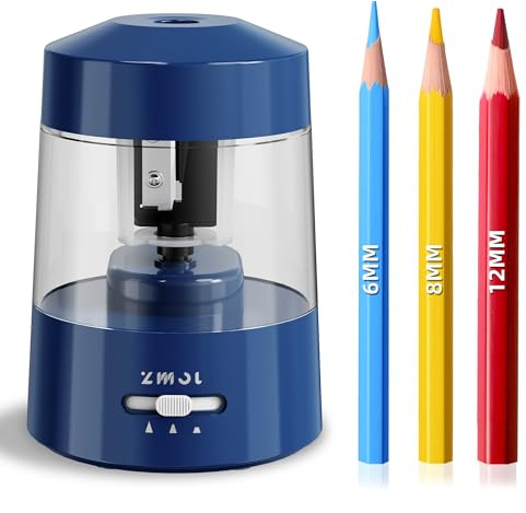 ZMOL Electric Pencil Sharpener Battery Operated Power Kids for Colored & Jumbo Pencils No.2/(6-12mm) - Safe & Easy Use Plug in Portable (AC Adapter,USB, Battery) for Classroom/Office/Home Dark Blue
