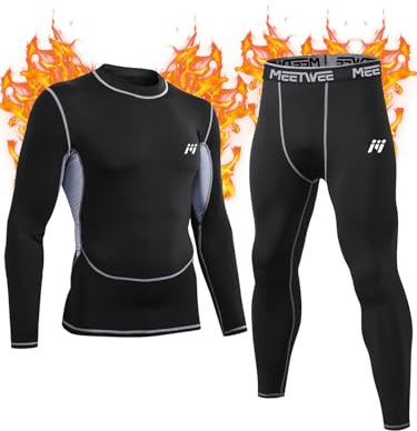 MeetHoo Biancheria Intima Termica Uomo, Biancheria Funzionale Uomo Quick Dry Maglia Termica Invernali da Sport Compression Baselayer per Corsa Ciclismo Calcio