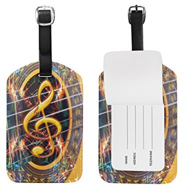 Guitare Musique DJ Etiquettes à Bagages de Valises Etiquette Nom Adresse ID en Cuir Tags pour Le Voyage(2pcs)