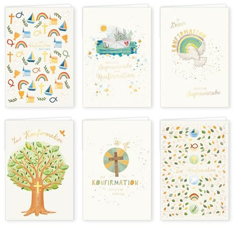 Skorpion Glückwunschkarten zur Konfirmation 6 Stück | Konfirmationskarten Set mit Umschlag | handgezeichnete Grußkarte gedruckt auf edlem Naturkarton | 11,5 x 17 cm