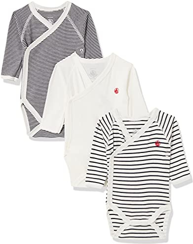 Petit Bateau 54219, Body neonato manica lunga (Pacco da 3) Unisex - Bimbi 0-24, Variante 1, 3 mesi