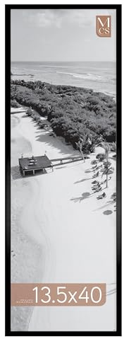 MCS Cadre Poster Foundation 34,3 x 101,6 cm, Cadre en Bois Noir Traditionnel, Fixation Murale Verticale et Horizontale, Grand Cadre Photo pour Photos, Posters et Œuvres d'Art (Lot de 1)