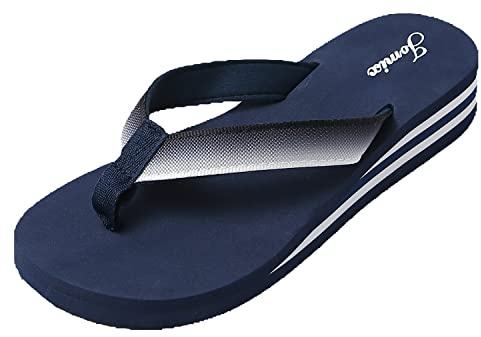 JOMIX Tongs Femme Chaussons d'été Femmes Sandales Femme Tongs Compensées Femme en Caoutchouc pour Douche Maison Piscine Plage (Marine, 39)