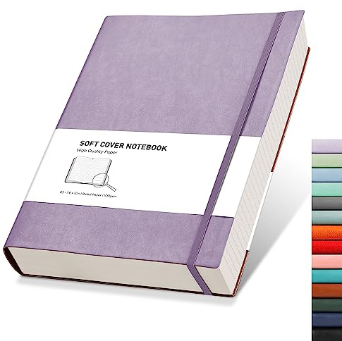 RETTACY B5 Lined Notebook, Softcover Journal, 320 Pages, Light Purple | Leather Notepad for Men Women, 100 GSM Thick Ruled Paper, for School Office Writing - 19 × 25 cm