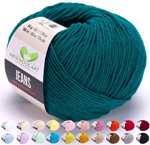 MeriWoolArt® Petrol Baumwollgarn zum Stricken und Häkeln, Textilgarn, Stoffgarn, Baby Wollgarn für Handarbeiten, Babykleidung, Amigurumi, Babydecke, Pullover, Mützen und Accessoires