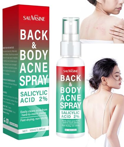 Spray per il trattamento dell'acne sulla schiena, schiarisce i segni dell'acne, spray per la cura della pelle, aiuta a eliminare brufoli e macchie del corpo, acido salicilico schiena e corpo, nebbia