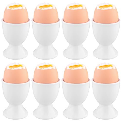 BAIFULAI Lot de 8 coquetiers en plastique - Blanc - Avec pied - Pour la table du petit-déjeuner - Pour toutes les tables de petit-déjeuner - Œufs durs et mous - Blanc