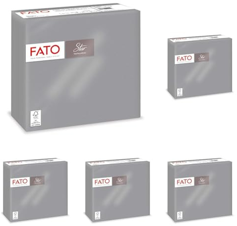 Fato - Tovaglioli di Carta Monouso, Sofficità e Morbidezza, Confezione da 200 tovaglioli, Formato 38x38 Piegati in 4, 2 veli, Colore Grigio, Carta 100% Pura Cellulosa, Certificata FSC