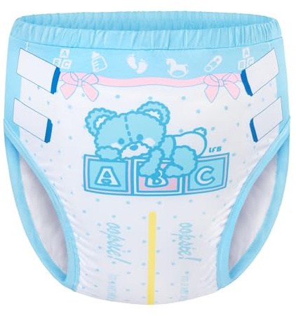 LittleForBig Mjuka Silkeslen Underbyxor - Bekväma, Tvättbara & Återanvändbara Träningsbyxor för Vuxna - Potty Pants Print Blå L