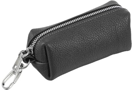 sourcing map Leather Coin Purse, Leather Car Key Holder Bag Hand-held Change Purse Keychain Pouch Small Coin Pouch with Key Ring for Women and Men, Black