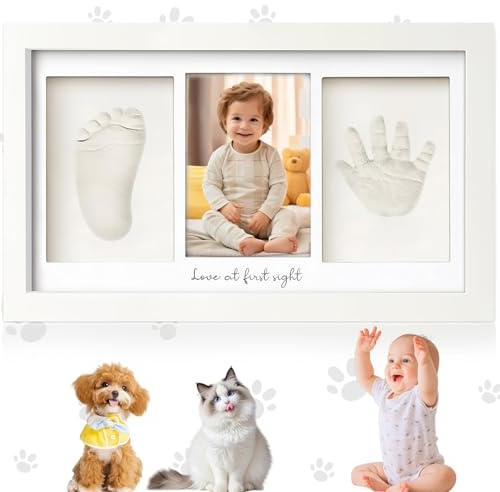 Brateuanoii Kit de H-uella Fácil de Usar para Regalos de B-ebé, Marco H-uellas Bebé Set Tinta Huellas, Juego de Impresiones Huellas, Kit de Marco para Manos y Huellas de Bebé para Niño y Niña