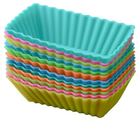 DECORNIJIA Stampo Muffin Rettangolare in Silicone 12 Pezzi Riutilizzabili per Pasticceria Non-Stick, per Cottura Casalinga