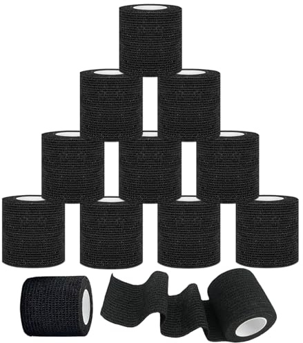 12 Rotoli Benda Elastica Coesiva 4,5Metri x 5cm Nero Benda Elastiche per Bendaggio Fissaggio Medicazione Fratture Leggere Sportivo (4,5Mx5cm-12 rotoli-nero)