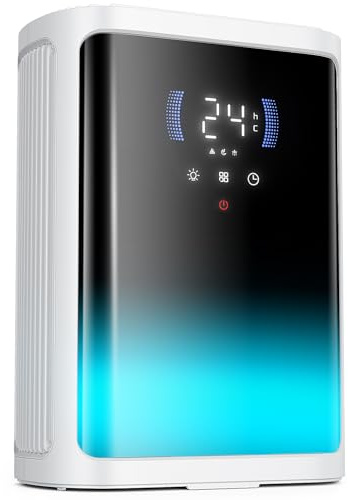 Deumidificatore Casa Muffa 3000ML,Deumidificatore Portatile e Ultra Silenzioso Con Rilevamento Termico,Scongelamento smart,Timer 6/8/12H,LED 7 colori, Per Bagno Camera Cabina Armadio (870 ml/day)