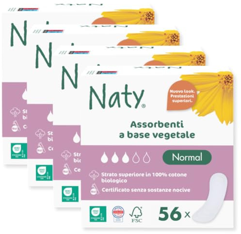 Naty Assorbenti Normal senza ali | 100% cotone biologico certificato a contatto con la pelle | Certificati sicuri | Senza profumo, 0% plastica convenzionale | Protezione assorbente | 14 pezzi