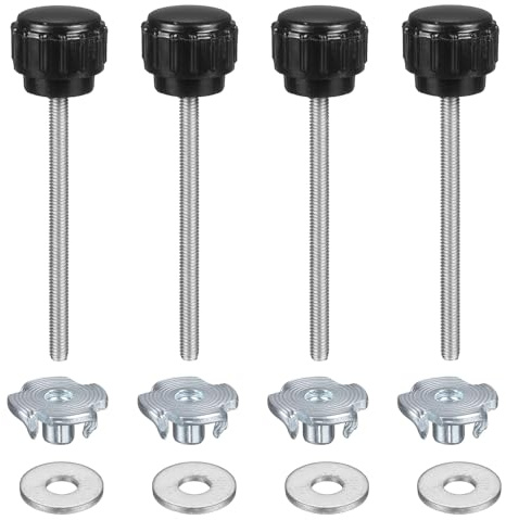 sourcing map 4 Sets Knurled Clamping Knobs with Washers & T-Nuts,M3 x 40mm | Metric 14mm Plastic Head,304 Stainless Steel Stud Male Thread Thumb,Screw on Type Head Threaded Hand Bolt Stud Knobs