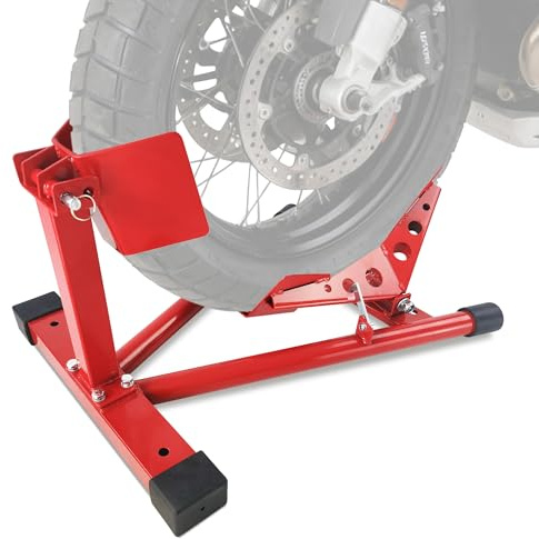 CuteHairy Heavy-Duty Motorcycle Wheel Chock & Front Stand – 680kg (1500 Lb) Capacity, Universal Quick-Adjust Fit 30–53cm for Trailers, Garage Storage & Transport – Red