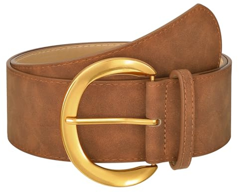 JASGOOD Ceinture Large Femme Cuir Ceinture en Suède Épaisse avec Boucle Dorée Vintage Accessoire Mode pour Robe