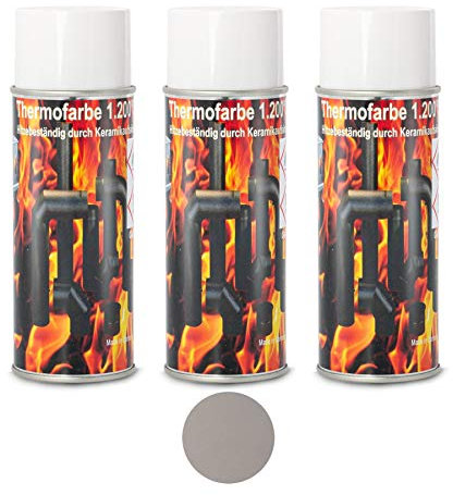 3x Ofenlack 1200°C Ofenspray Ofenfarbe Thermolack Gussgrau-Hell 3x 400ml (ad-ideen)