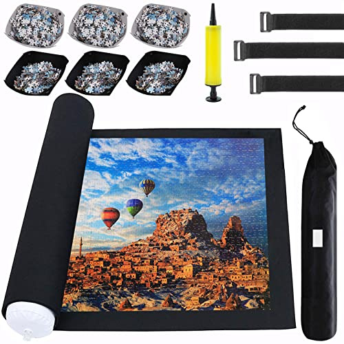 Puzzle Mat Roll Up Puzzles Board for Jigsaw Up to 2000, 1500, 1000, 500 Pieces Large Portable Table Saver Mats Puzzle Keeper Cover with Sorter Trays Storage Bag Kit Holder Organizer Pad for Adults