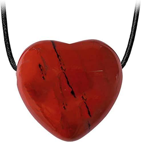 Kaltner Präsente Edelstein Halskette mit Anhänger/Jaspis Rot/Lederband mit Herz Anhänger/Hochwertiger Edelsteinanhänger mit Lederkette/Edelsteinherz Ø 20 mm