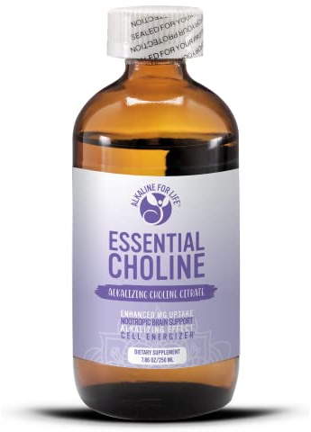 Alkaline for Life Essential Liquid Choline Citrate – 650 mg Bioavailable Choline per Teaspoon, Liquid Format for Efficient Absorption, Brain & Nervous System Support, Only 2 Ingredients, 47 Servings