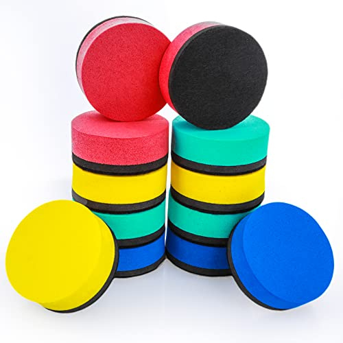 cobee 12 teiliger magnetischer Whiteboard Radierer mit dickem Filzpad, Mini Trockenradierer runder trocken abwischbarer Radiergummi zum Reinigen von trocken abwischbaren Tafeln (4 Farben)