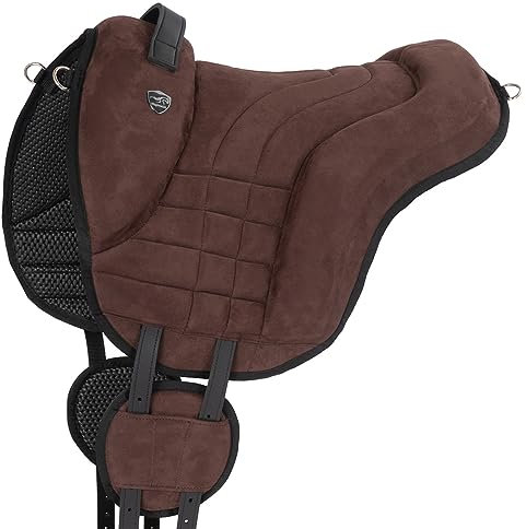 Equinate Reitpad Harper aus synthetischem Wildleder Pony Braun - Bareback Pad mit pflegeleichter Neopren Unterseite - Reitkissen Baumloser Sattel