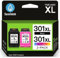 301XL High Yield Ink Cartridges Black and Tri-Colour, Replacement for HP 301 Ink Cartridges Combo Pack Original, Printer Ink 301 XL for DeskJet 2540 2050 3050, Envy 4500 5530, OfficeJet 2620 4630 4632