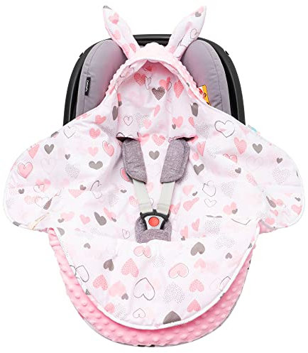 Mikos* Einschlagdecke für Babyschale Weich und Warm Baby - 100% Baumwolle mit Füllung Kinderwagen Buggys Sommer Herbst Winter Frühling z.B.Maxi Cosi 3 Punkt Gurt (Rosa)