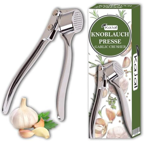 Kajal Prensa de ajos, Machacador Ajos, Cortador de Ajos, Práctica Herramienta de Cocina, Apta para Lavavajillas, Resistente, Zinc, Plata