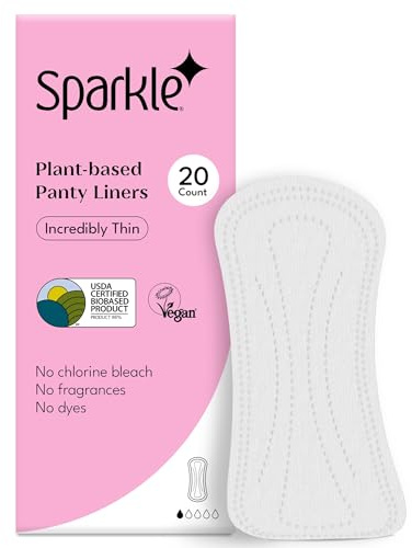 Sparkle Panty Liners for Women, Plant-Based Daily Pantiliners | Organic Panty Liner | Pads for Women | Softer Than Cotton Panty Liners |Unscented, Chlorine Free, Flexible (Incredibly Thin, 20 Count)