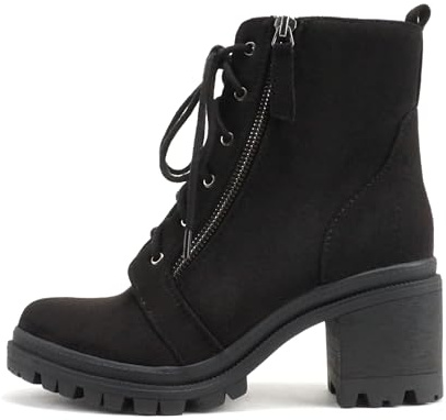 Soda Indiana Women's Faux Leather Lace Up High Chunky Heel Ankle Booties (Black Imit Suede, US Footwear Size System, Adult, Women, Numeric, Medium, 7.5)