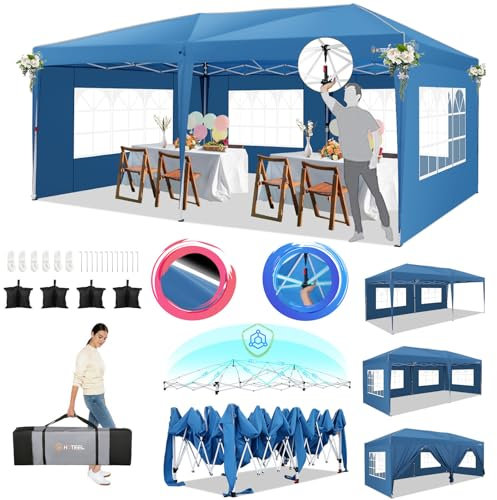 HOTEEL Carpa Plegable 3x6 Impermeable con 6 Paredes Y 4 Bolsas De Arena Carpas para Exteriores 3x6 Cenadores para Jardin Camping, Fiestas, con Bolsa De Transporte,DiseñO De Bloqueo De Un Toque