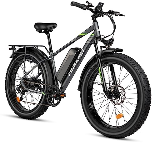 Mukkpet Bicicleta Eléctrica de Montaña para Adultos, Fat Bike 26 x4.0 con Horquilla Delantera con Suspensión, Batería de 48V 15Ah, Autonomía de 105 km (Bicicleta eléctrica + Doble Bolsa Lateral)