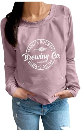 Felpa per Allattamento Premaman Causale da Donna Comoda Zip Pullover per Allattamento al Seno Top Maglione Boobery della Mamma Cappello Invernale Musica (Light Pink, L)
