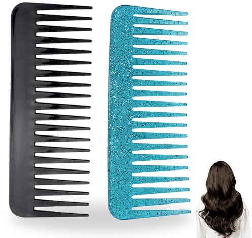 Peigne Cheveux Dent Large Démêlant Cheveux Bouclés, Lisses, Frisés, Afro, Barbe, Antistatique, Résistant À La Chaleur Apte À Coiffure Professionnel, Brosse Homme, Femme Ou Enfant (Noir Et Transparent)