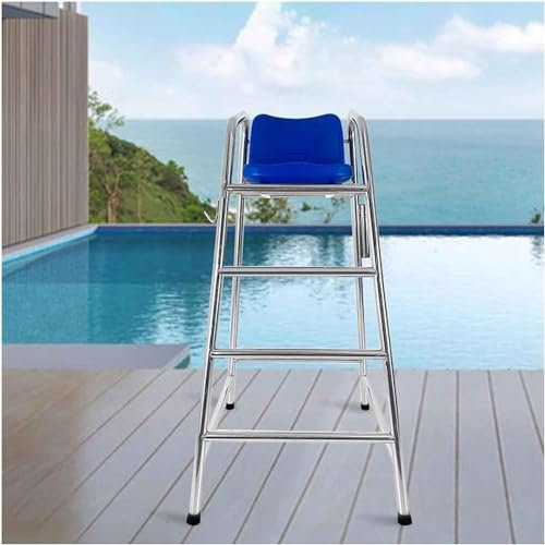 SAFWELAU Taburete alto Escalera para Piscina Acero 150 cm de altura Taburete de bar para terraza de piscina, Sillas salvavidas de acero inoxidable de alta resistencia con asiento cómodo Fácil de monta