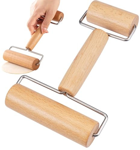Mattarello in Legno con 2 Rulli Antiaderente Mattarello Professionale Lavabile in Lavastoviglie 7.1 x 4.6 Inch Rolling Pin per Pasta da Forno, Pizza, Torta, Pasticcini, Tagliatelle e Biscotti